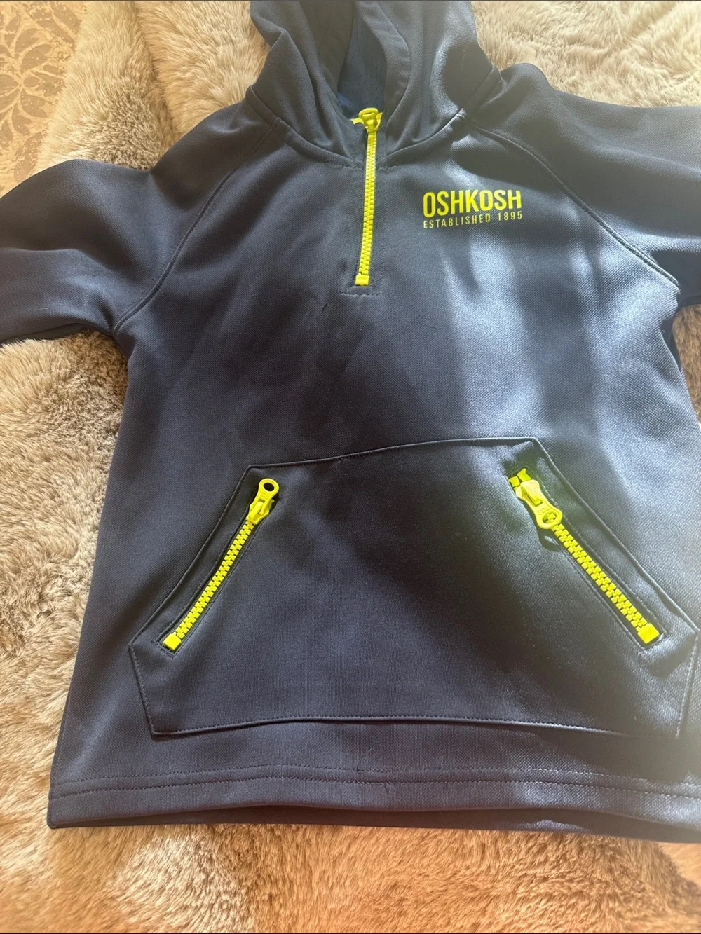 OshKosh B'gosh Navy Hooded Pullover with Yellow Zipper Accents